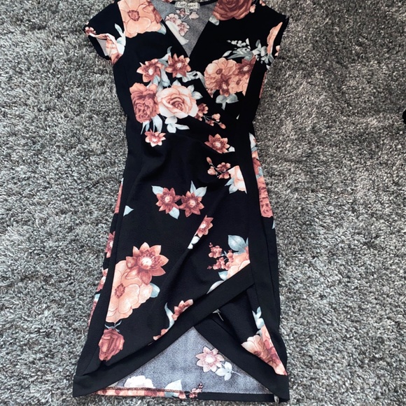 WORN ONCE! Black Mini Dress with Floral Print - Women's Size Small - Picture 6 of 6